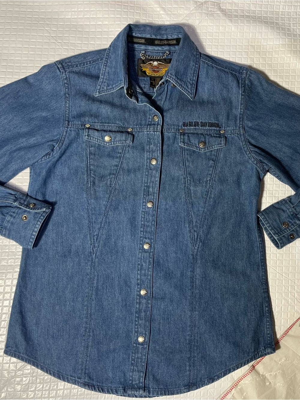 Harley-Davidson Indigo Denim Button-Up Shirt women’s size Small